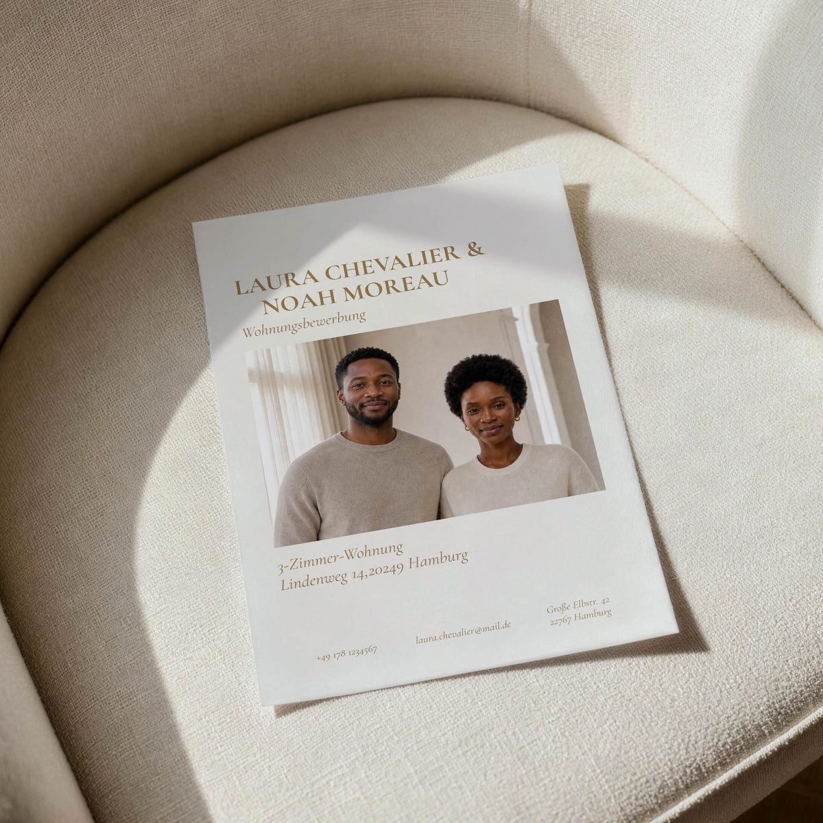 Deckblatt IVORY DUO Wohnen Frontalansicht auf einem beigen Sessel